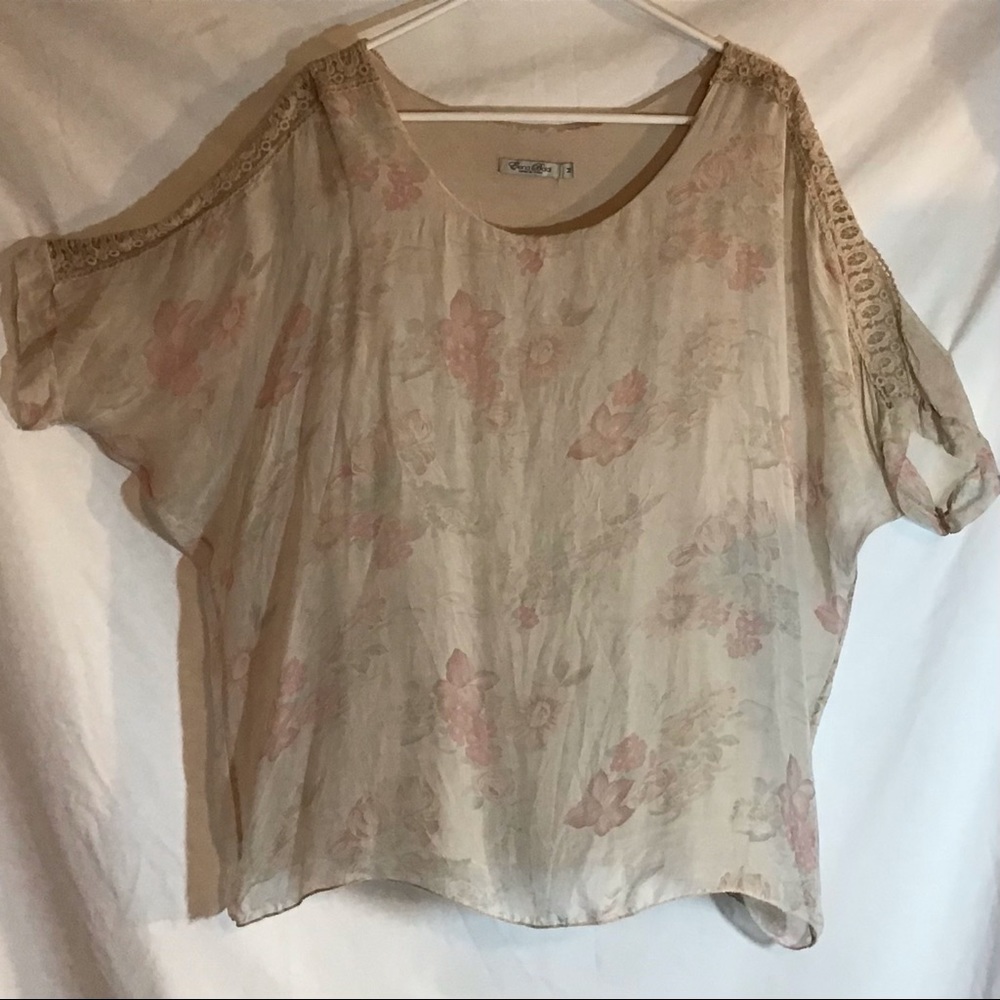 Elena Baldi Italian silk chiffon M floral blouse